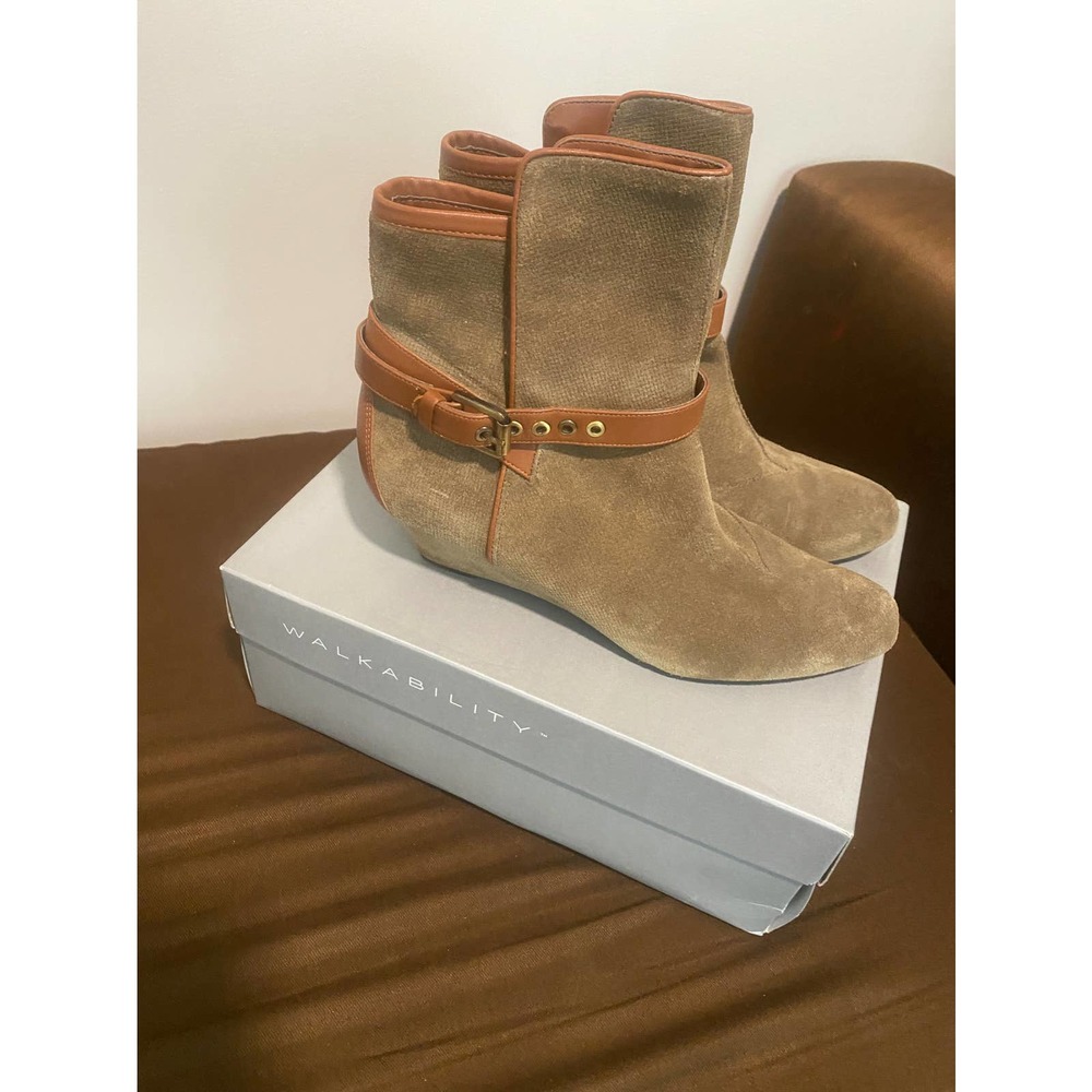 Green and brown belted bootie
